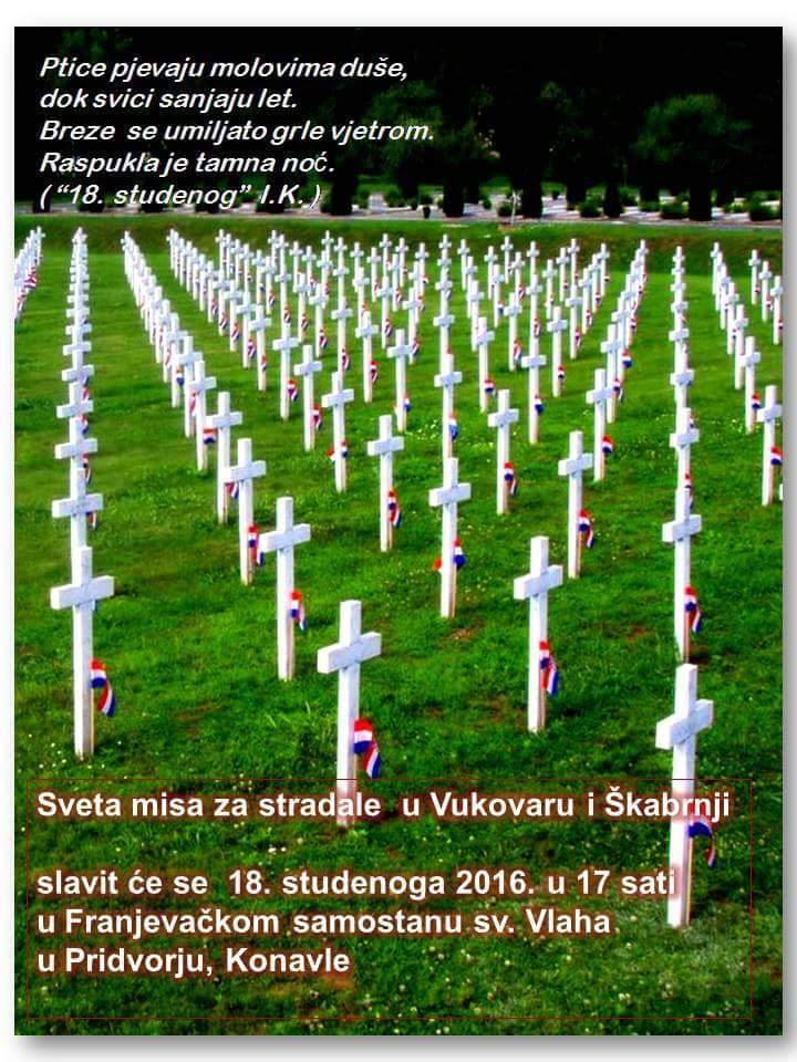 MISA U PRIDVORJU ZA STRADALE U VUKOVARU I ŠKABRNJI, 18. studenog 2016. u 17. sati