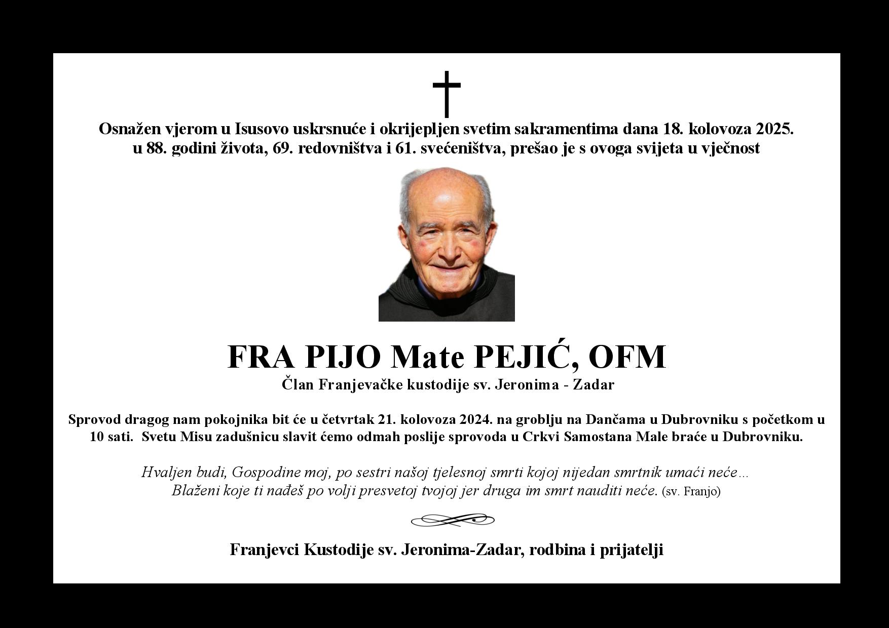 Sprrovod fra Pija Pejić 21. kolovoza 2025. na groblju na Dančama u Dubrovniku